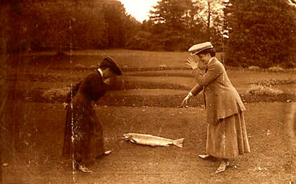 Two women with a salmon at Spean Lodge, c.1890s