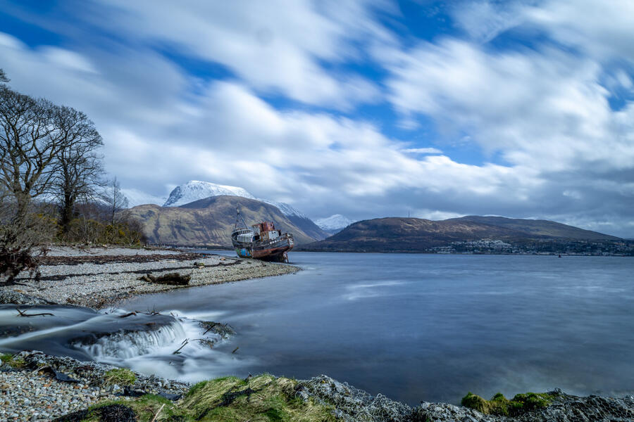 The Corpach shipwreck beneath Ben Nevis
